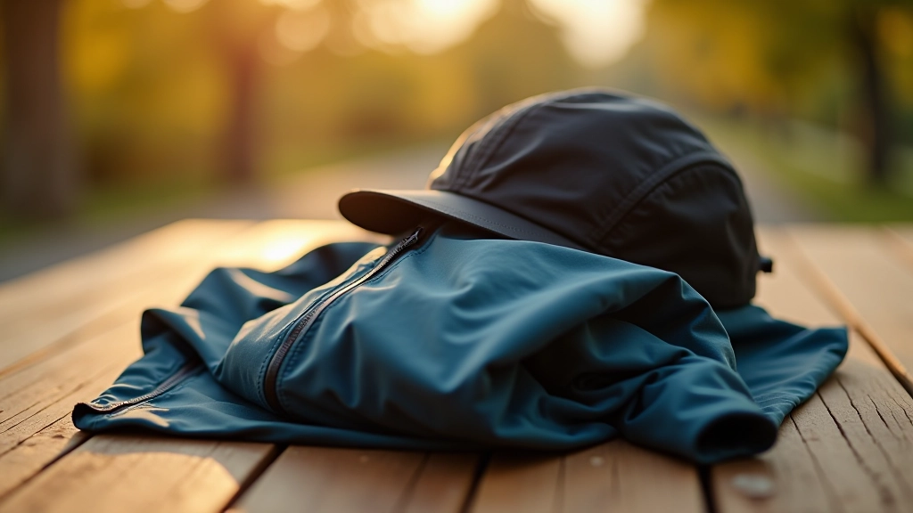 Komforta un drošības aprīkojums — pūka ūdensizturīga jaka, sporta cepure, UV brilles